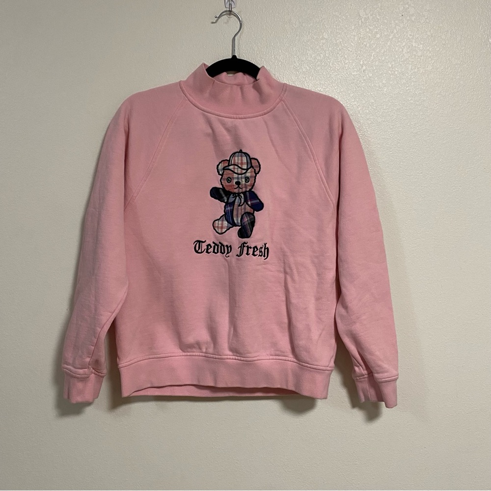 Teddy Fresh Sweater Women’s Size XS Pink Plaid Bear Sweater Limited Edition